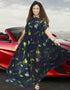Muslim Sets Dress with Flower Pattern Printing in Dubai Abaya Style
